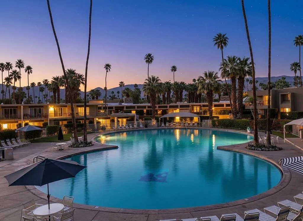 Resort pool at dusk